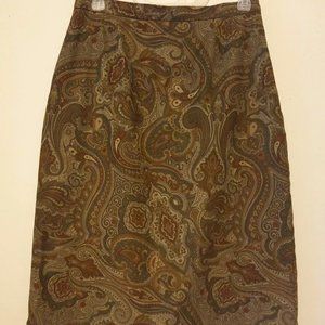 Vintage Coldwater Creek Skirt Paisley Size Small Women's Lined Olive Green